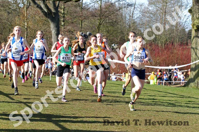 Bobby Clay leads the Under-15 Girl, McCain Inter Counties Cross Country, Cofton Park, Birmingham.